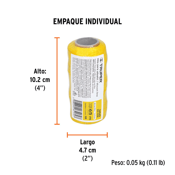 HILO PARA ALBAÑIL CARRETE 65 METROS COLOR AMARILLO TRUPER 1