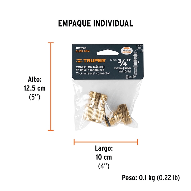 CONECTORES DE LATON SISTEMA CLICK PARA GRIFO 2 PZA TRUPER 2