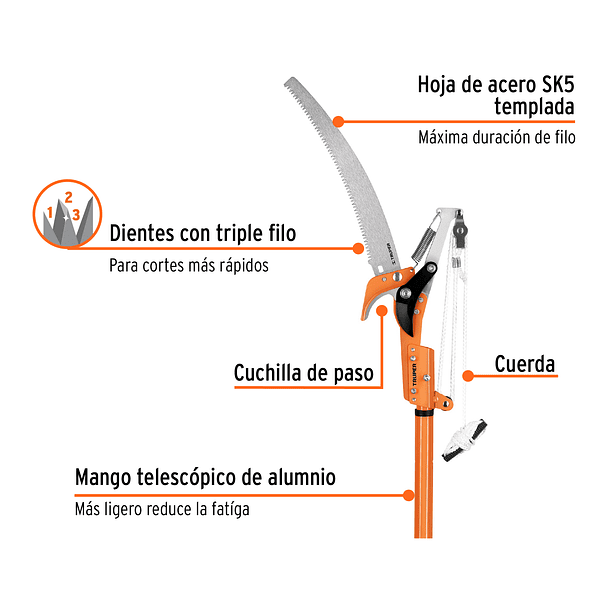 TIJERA MANGO ALUMINIO TELESCOPICO 2.4 METROS TRUPER 2