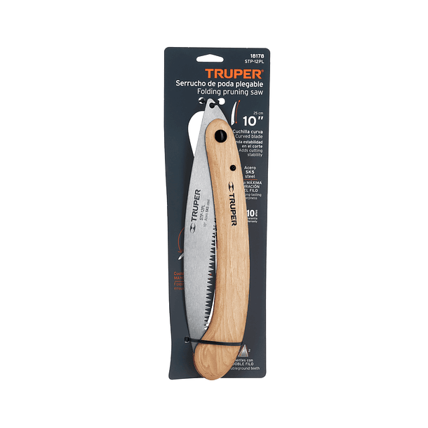 SERRUCHO PODA HOJA CURVA PLEGABLE MANGO DE MADERA 10” TRUPER 3