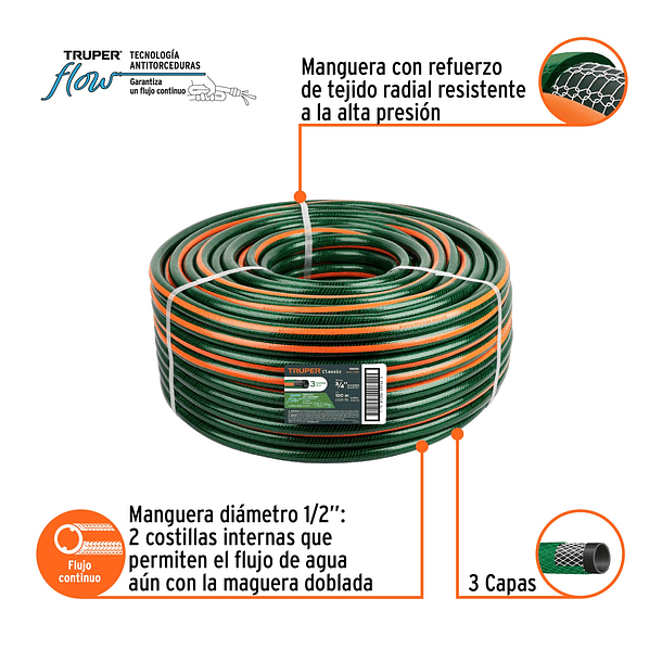 MANGUERA REFORZADA 3 CAPAS DIAMETRO 3/4” ROLLO 100m TRUPER 2