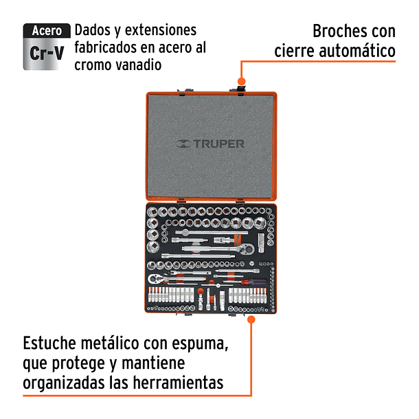JUEGO 135 PIEZAS MIXTO PARA MECANICO 1/4” 3/8” 1/2” TRUPER 2