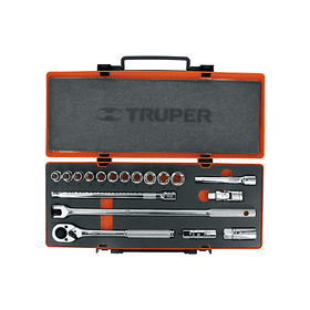JUEGO DE DADOS 18 PIEZAS MILIMETRO ENCASTRE 1/2” TRUPER