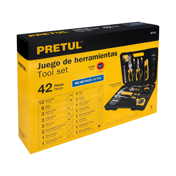 JUEGO DE 42 PIEZAS MIXTO ENCASTRE 1/4” COMFORT GRIP PRETUL 4