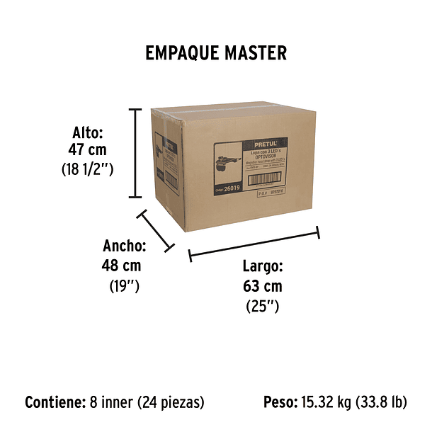 LUPA OPTOVISOR CON LED 4 LENTES AUMENTO PRETUL 6