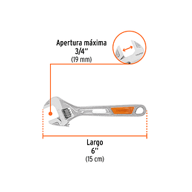 LLAVE FRANCESA CROMADA MANGO PVC 15cm APERTURA 3/4” TRUPER
