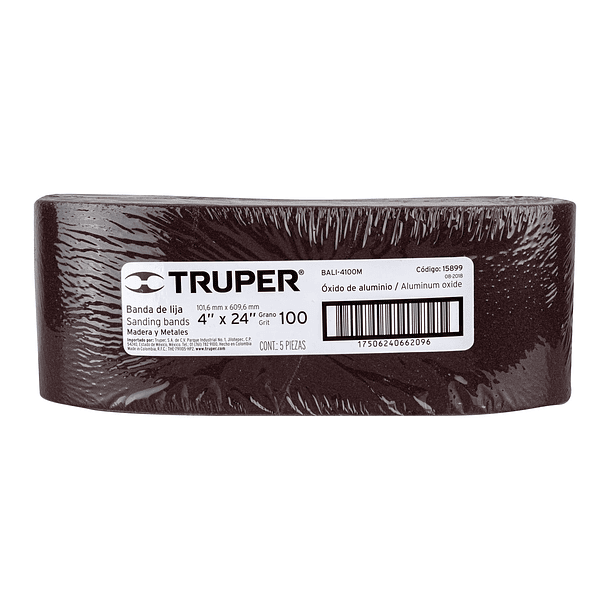 LIJA BANDA PARA MADERA 10x60cm GRANO 100 BOLSA 5 PZA TRUPER 2