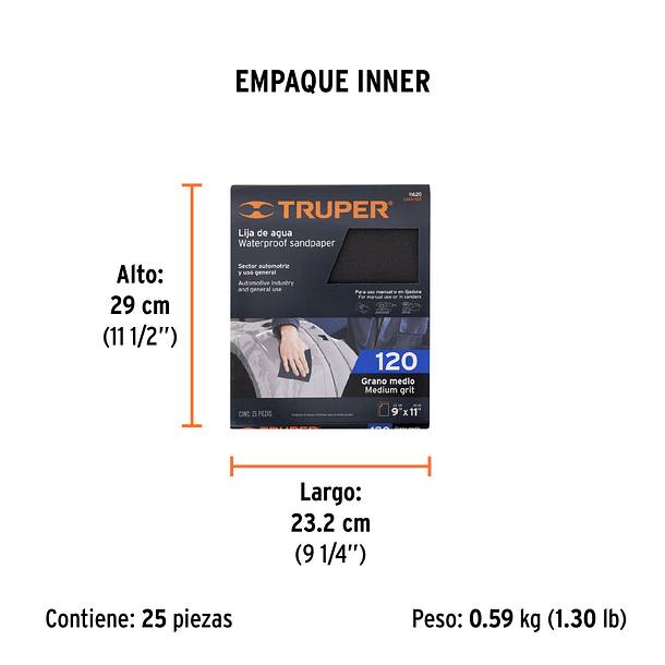LIJA DE AGUA 28x23cm GRANO 120 BOX 25 PIEZAS TRUPER 2
