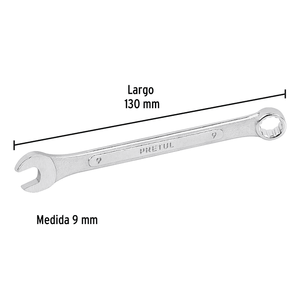 LLAVE MIXTA 9mm x 130mm PRETUL 1