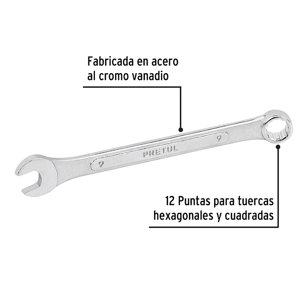 LLAVE MIXTA 9mm x 130mm PRETUL 2