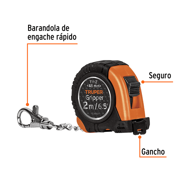 WINCHA GRIPPER LARGO 2 METROS MODO LLAVERO ANCHO 13mm TRUPER 2