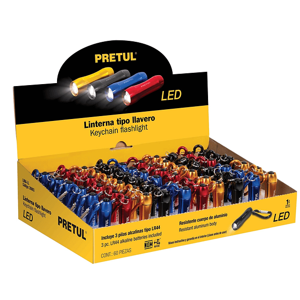 LINTERNA A PILA 3 LEDS TIPO LLAVERO BOX 60 PIEZAS PRETUL 3