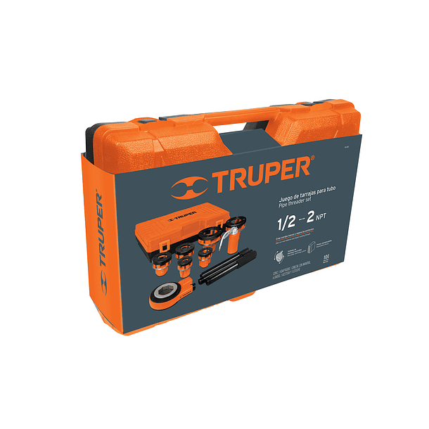 JUEGO DE TARRAJAS PARA TUBOS 9 PIEZAS 1/2” A 2” PULG TRUPER 4