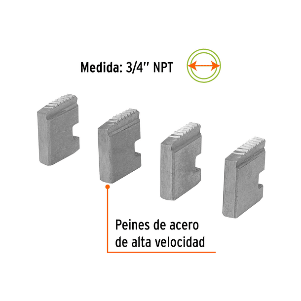 PEINE ACERO PARA DADO JUEGO 4 PIEZAS MEDIDA 3/4” TRUPER 2