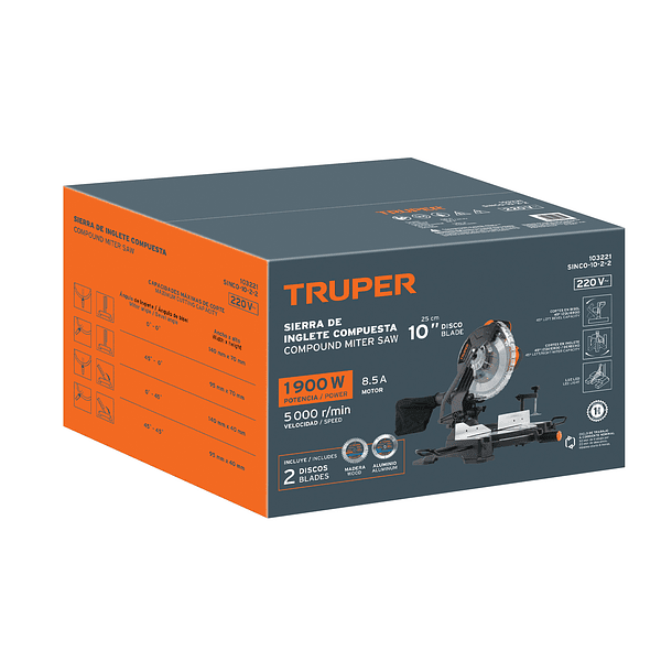 SIERRA INGLETEADORA TELESCOPICA GUIA LASER 1800W 8.1A TRUPER 5