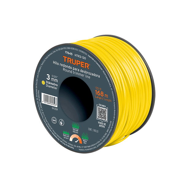 HILO REDONDO PARA DESBROZADORA 3.3mm AMARILLO 142m TRUPER 