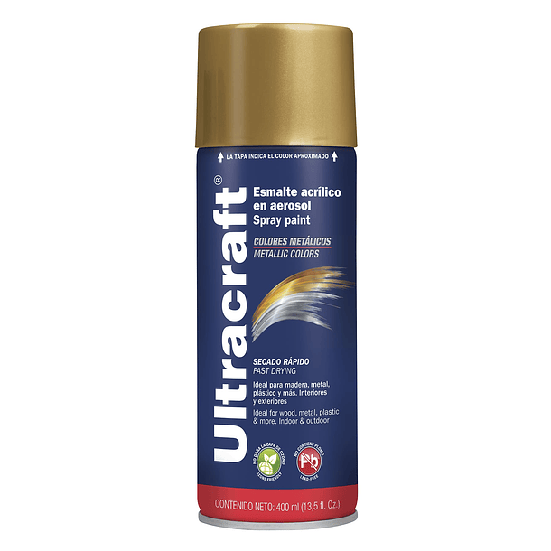 PINTURA EN AEROSOL SPRAY 400ml METALICO DORADO ULTRACRAFT 