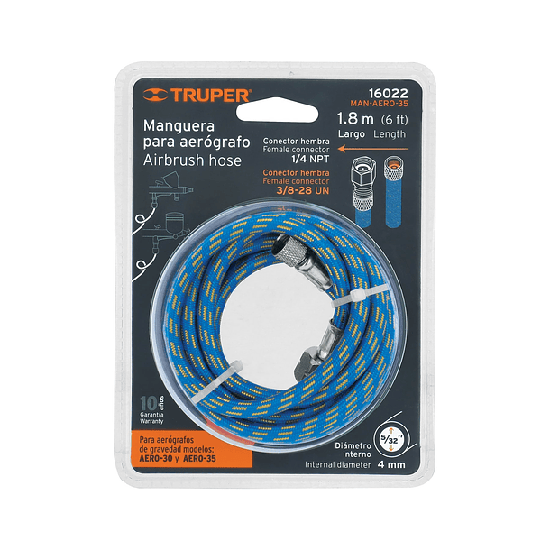 MANGUERA 1.8mts PVC PARA AEROGRAFO 20 - 30 PSI TRUPER 3