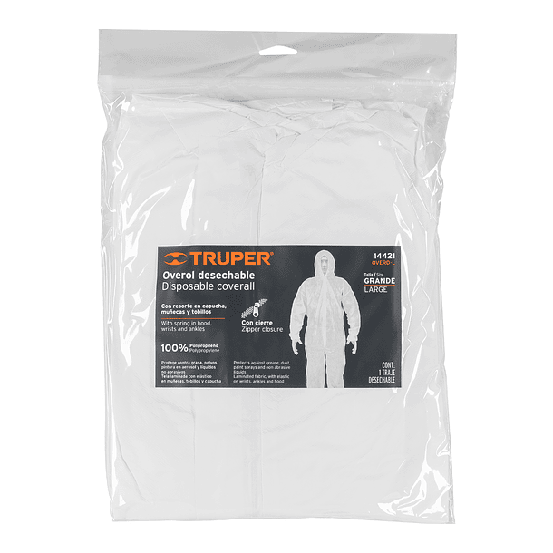 TRAJE DE PROTECCION DESECHABLE BLANCO TALLA G TRUPER 3
