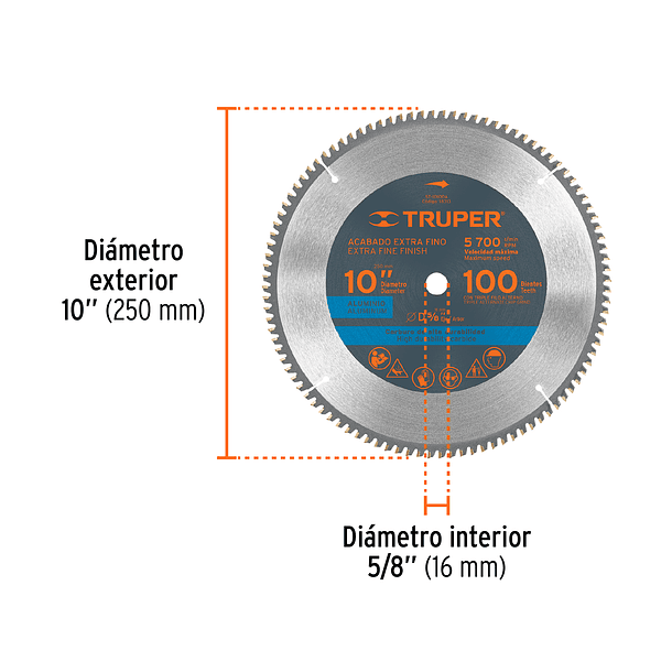 DISCO SIERRA PARA ALUMINIO DIAMETRO 10” 100 DIENTES TRUPER 1