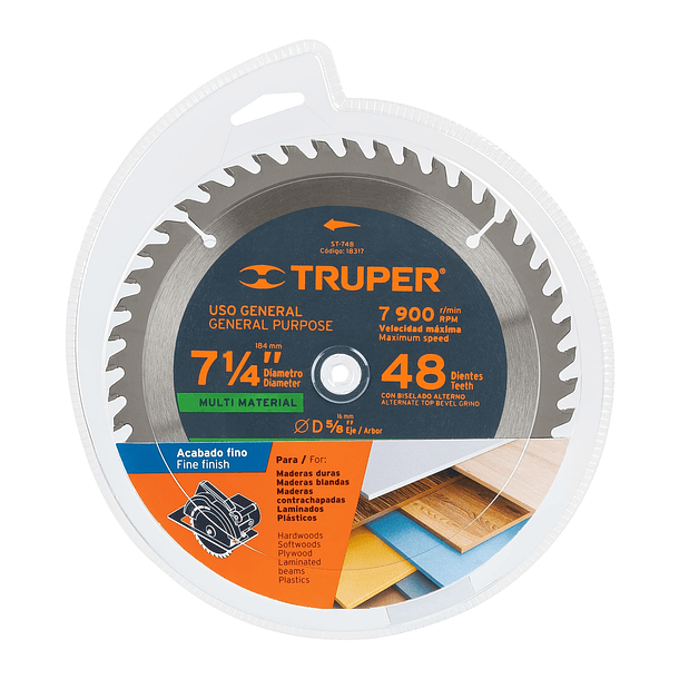 DISCO SIERRA MULTIMATERIAL DIAMETRO 7 1/4” 48 DIENTES TRUPER 3