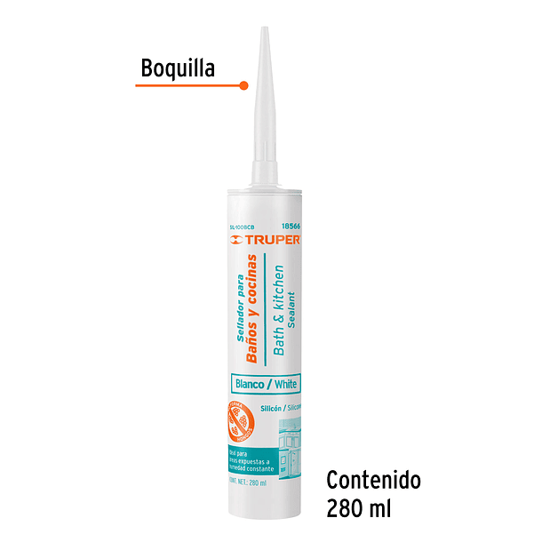 SILICONA ANTIHONGOS BAÑOS Y COCINA BLANCO 280ml TRUPER 2