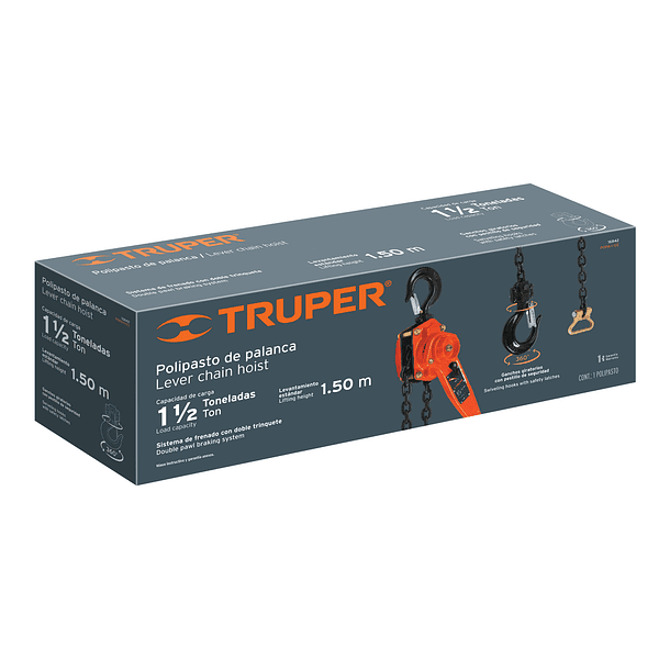 TECLE POLIPASTO CON RATCHET CARGA 1 1/2 TONELADAS TRUPER 5