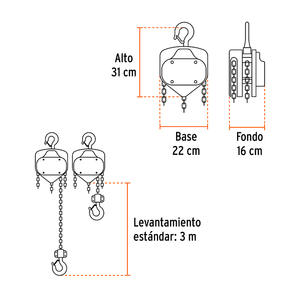 TECLE INDUSTRIAL POLIPASTO 03 TON CADENA 6.70mts TRUPER 3