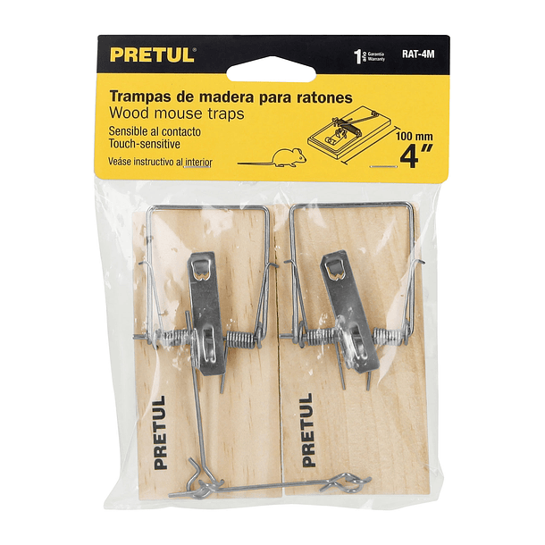 TRAMPA DE MADERA PARA RATON 4” 10cm BOLSA 2 PZA PRETUL 3