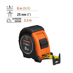 WINCHA GRIPPER LARGO 8 METROS ANCHO 25mm FH-8ME TRUPER