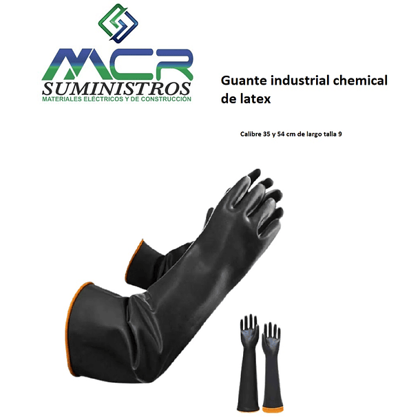 Guante industrial Chemical de Latex Cal 35-54cm de largo talla 9 (precio x par) 2