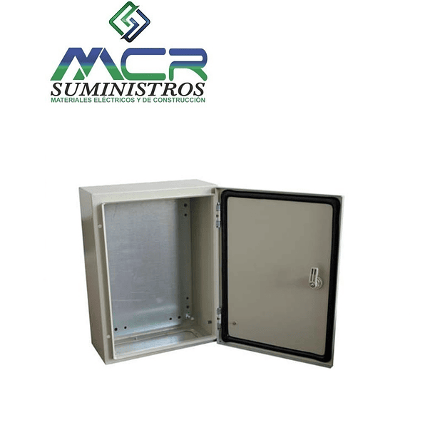 TABLERO GABINETE METALICO ADOSABLE 400X400X150 mm con placa de base IP 66 RAL 7035  