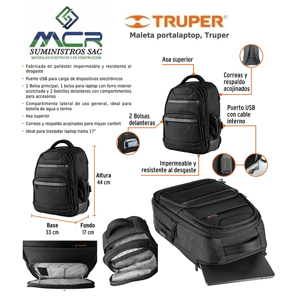 Mochila Porta Laptop hasta 17 pulgadas Truper 1