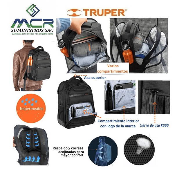 Mochila Porta Laptop hasta 17 pulgadas Truper 2