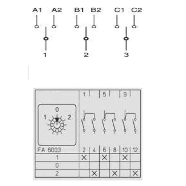 CONMUTADOR O SELECTOR 1-0-2, 3 POLOS, 16AMP 5