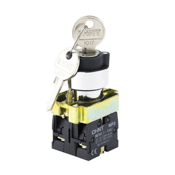 INTERRUPTOR SELECTOR METALICO, 0-1, 2 POSICIONES FIJAS CON LLAVE, 22Mm 2Na 1