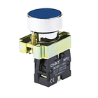 iNTERRUPTOR DE BOTON O PULSADOR METALICO RASANTE AZUL Ø22Mm 1NA 1