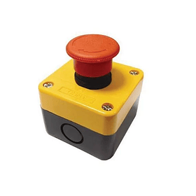 PULSADOR DE EMERGENCIA EN CAJA AMARILLA Ø22Mm HONGO DE 40MM ROJO 1NC
