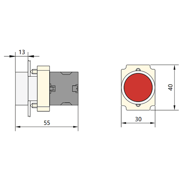 INTERRUPTOR PULSADOR METALICO RASANTE ROJO Ø22MM 1NC 2