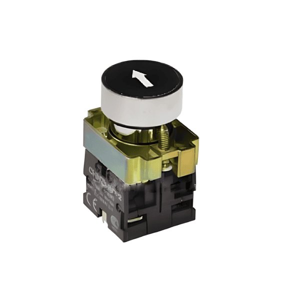 INTERRUPTOR DE BOTON O PULSADOR METALICO RASANTE NEGRO, FLECHA BLANCA Ø22Mm 1NA 1