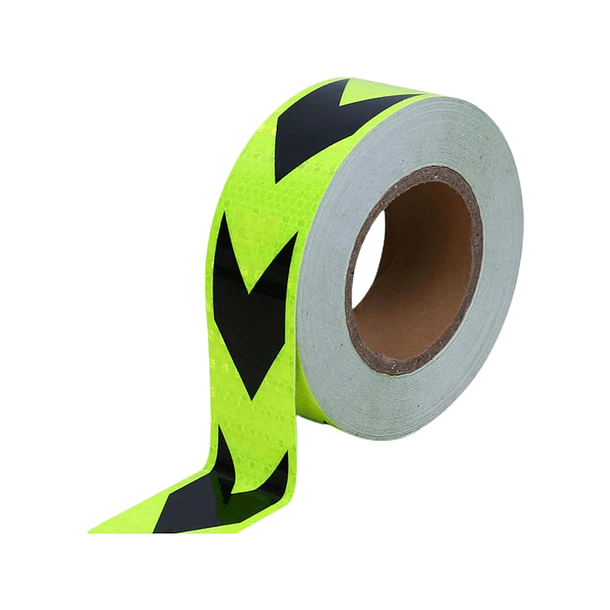 Cinta reflectiva reflejante flecha verde limon y negro 45m para autos camiones  1