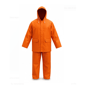 JUEGO DE CASACA Y PANTALON DE PVC COLOR NARANJA (TALLA L)