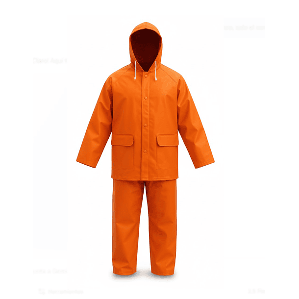 JUEGO DE CASACA Y PANTALON DE PVC COLOR NARANJA (TALLA L) 