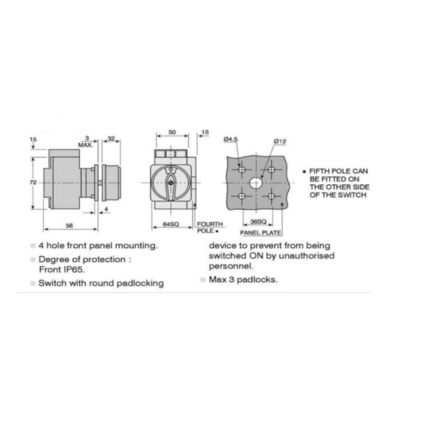 SECCIONADOR O INTERRUPTOR PARA MOTOR 3 POLOS, 25 AMP 3