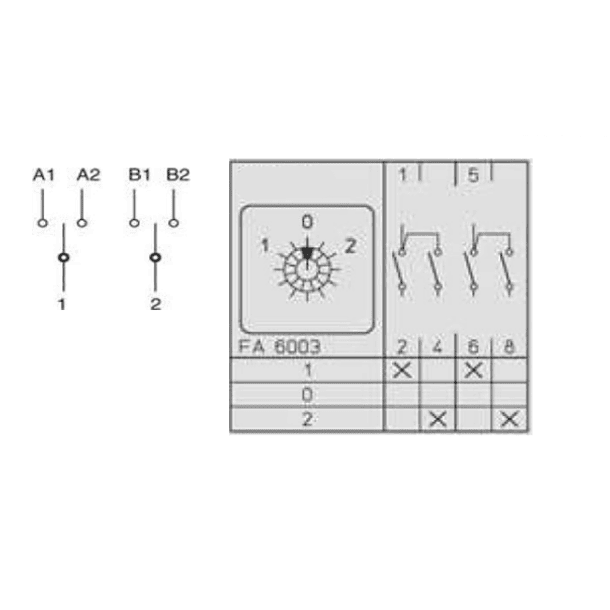 CONMUTADOR O SELECTOR 1-0-2, 2 POLOS, 25 AMP 3