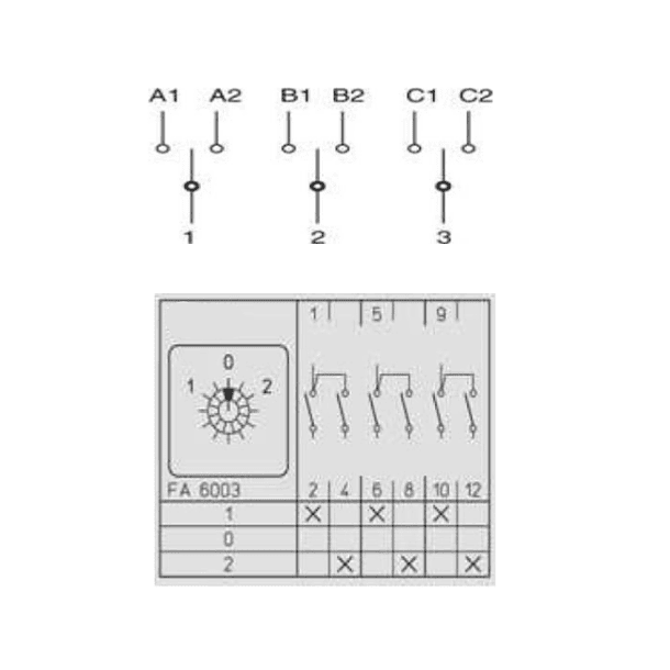 CONMUTADOR O SELECTOR 1-0-2, 3 POLOS, 32 AMP 2