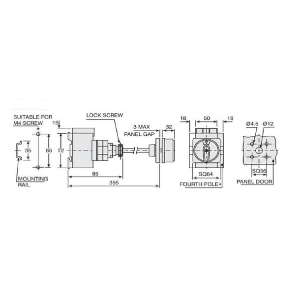 INTERRUPTOR PARA MOTOR, MANDO PROLONGADO 3 POLOS, 32 AMP 2
