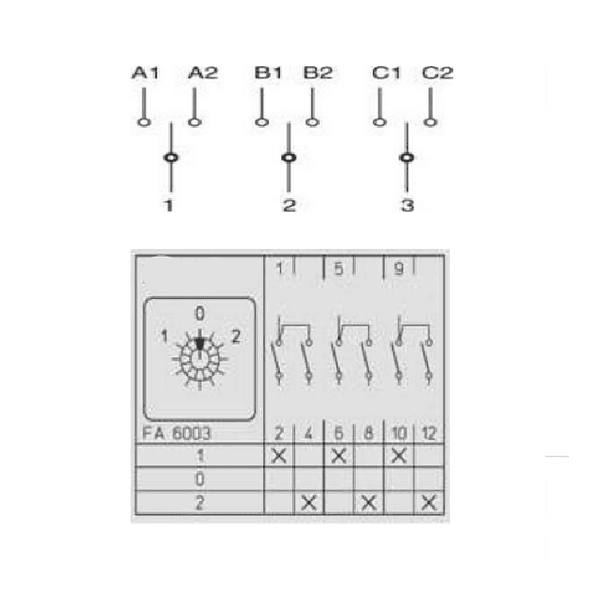 CONMUTADOR O SELECTOR 1-0-2, 3 POLOS, 40 AMP 3