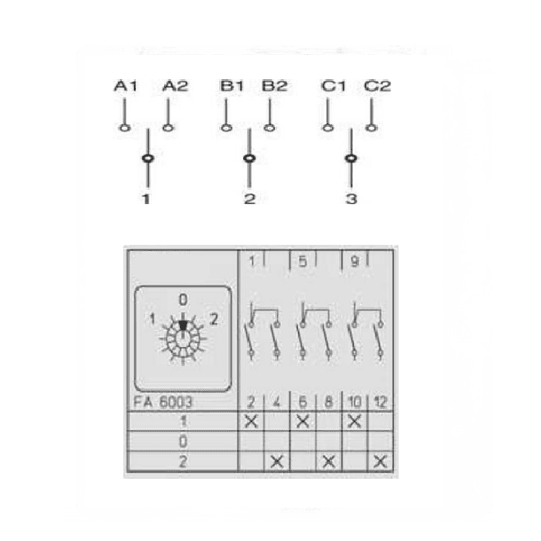 CONMUTADOR O SELECTOR 1-0-2, 3 POLOS, 100 AMP 3