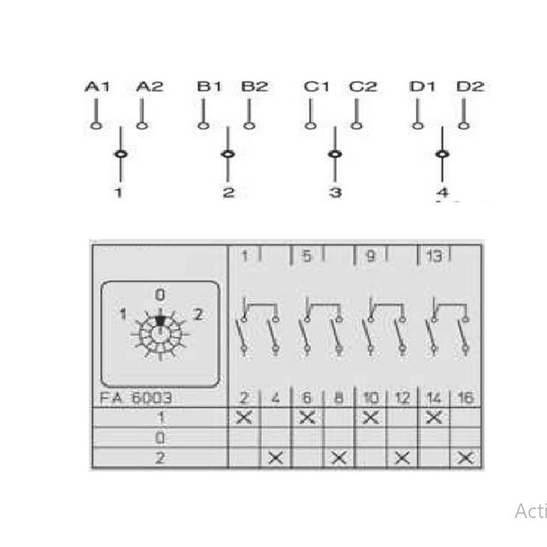 CONMUTADOR O SELECTOR 1-0-2, 4 POLO, 16AMP 3